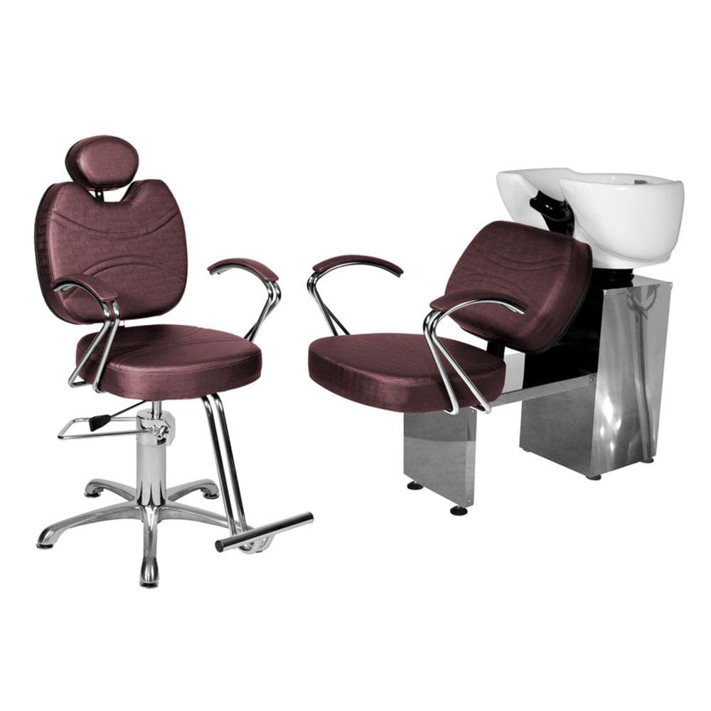 Kit Salão Topázio Cadeira Reclinável Base Estrela + Lavatório Vinho Facto