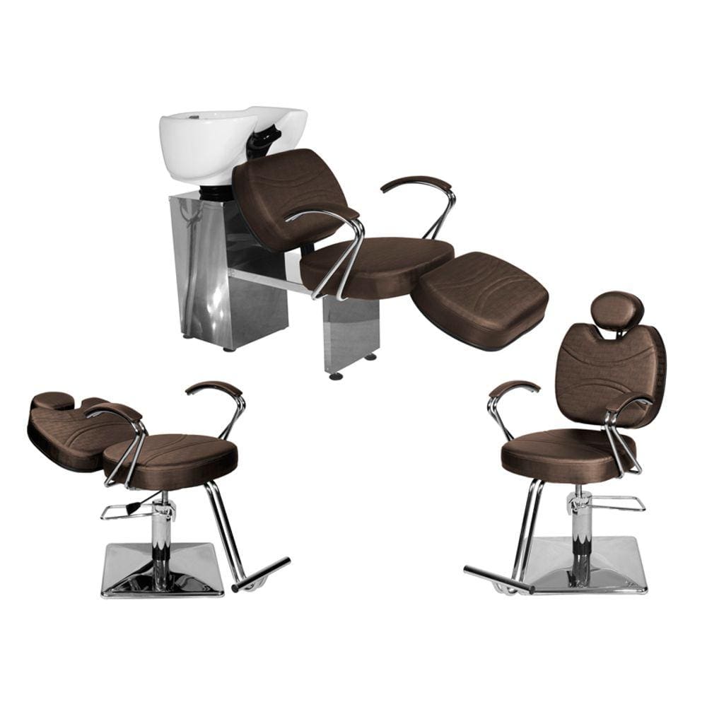 Kit Salão Topázio 1 Fixa + 1 Recl Base Quadrada + Lavatório C/Ap Marrom