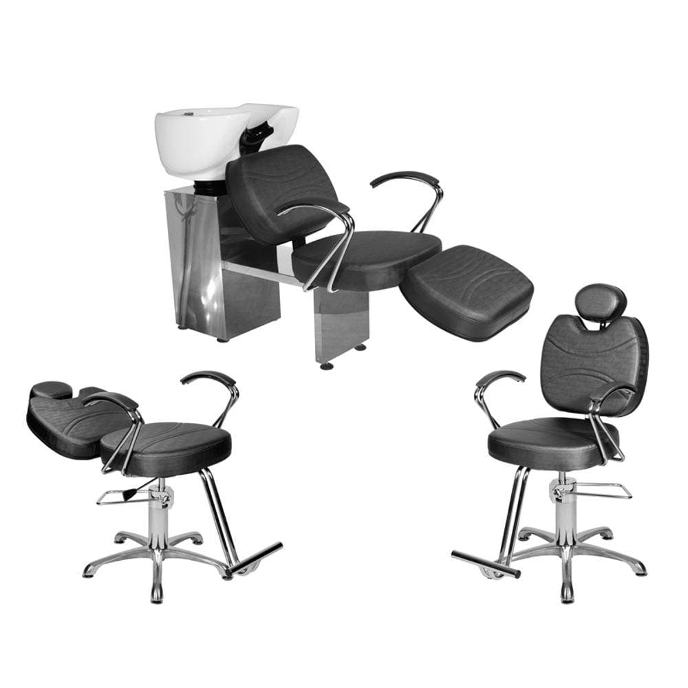 Kit Salão Topázio 1 Fixa + 1 Recl Base Estrela + Lavatório C/Ap Preto