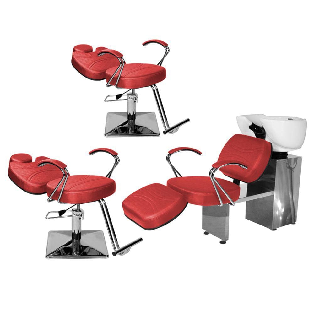 Kit Salão Topázio 2 Cadeiras Recl Base Quadrada + Lavatório C/Ap Vermelho