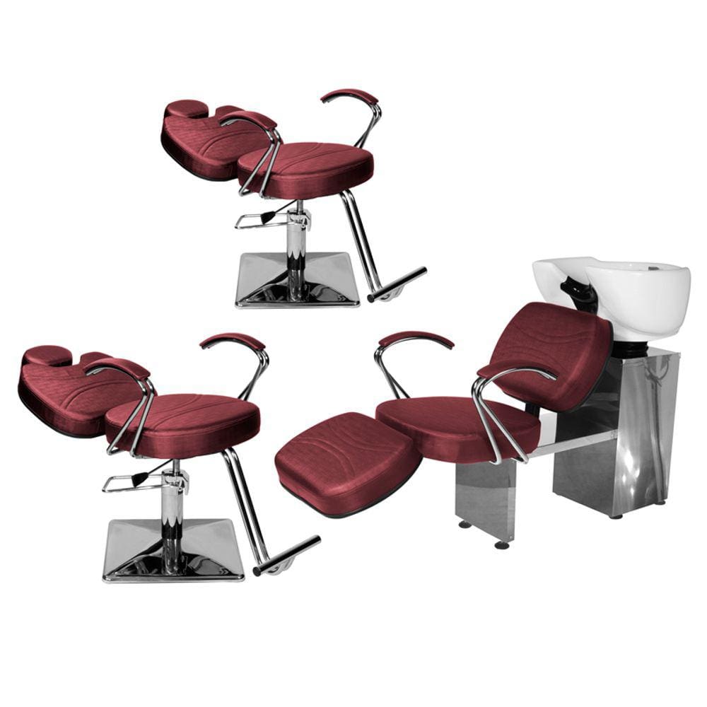Kit Salão Topázio 2 Cadeiras Recl Base Quadrada + Lavatório C/Ap Bordô