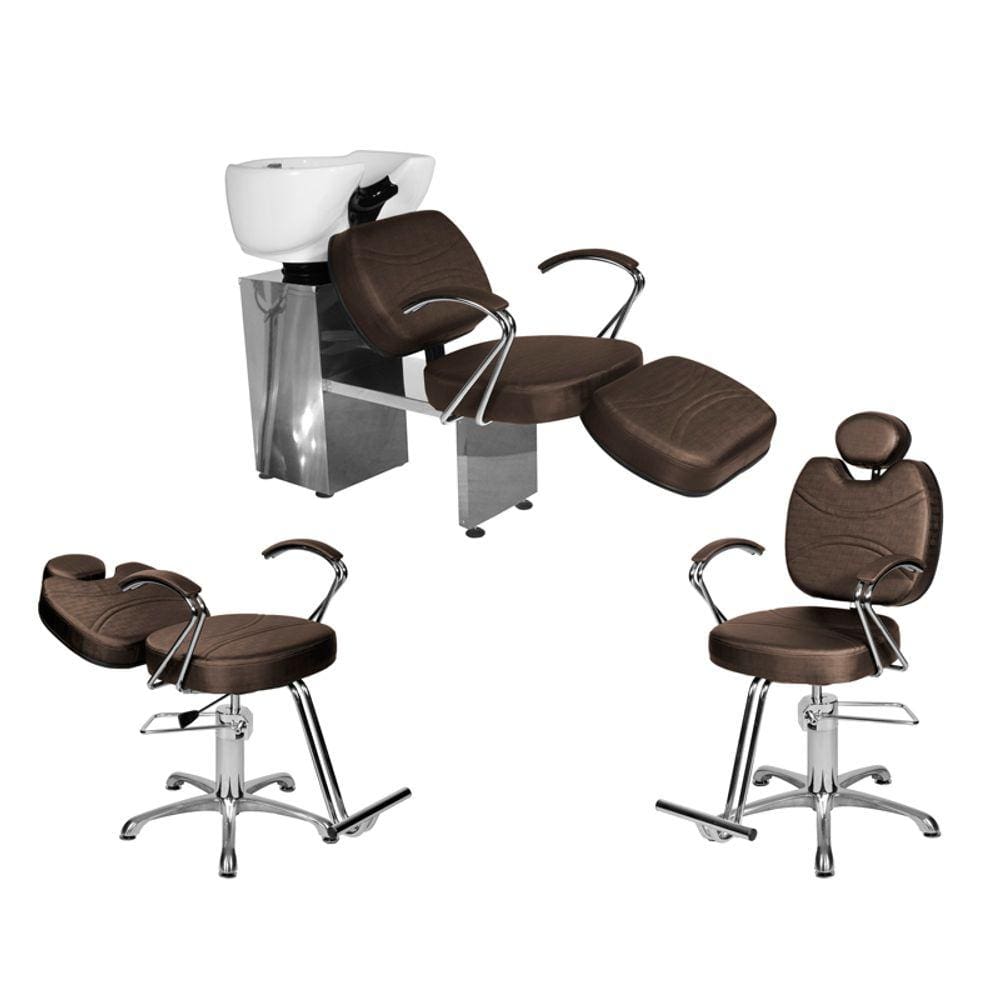 Kit Salão Topázio 1 Fixa + 1 Recl Base Estrela + Lavatório C/Ap Marrom