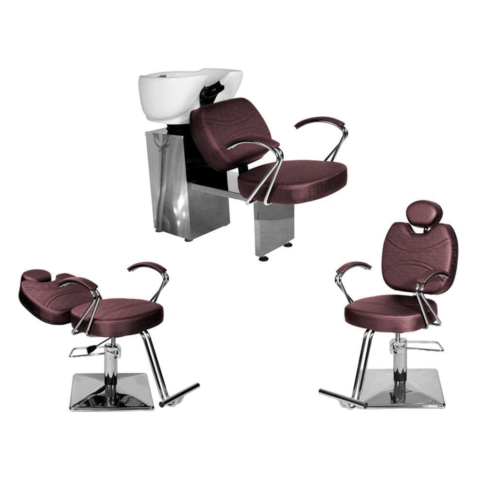 Kit Salão Topázio 1 Cad Fixa + 1 Recl Base Quadrada + Lavatório Vinho