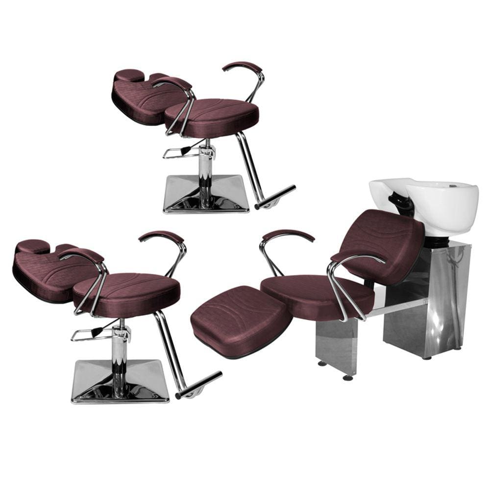 Kit Salão Topázio 2 Cadeiras Recl Base Quadrada + Lavatório C/Ap Vinho Facto