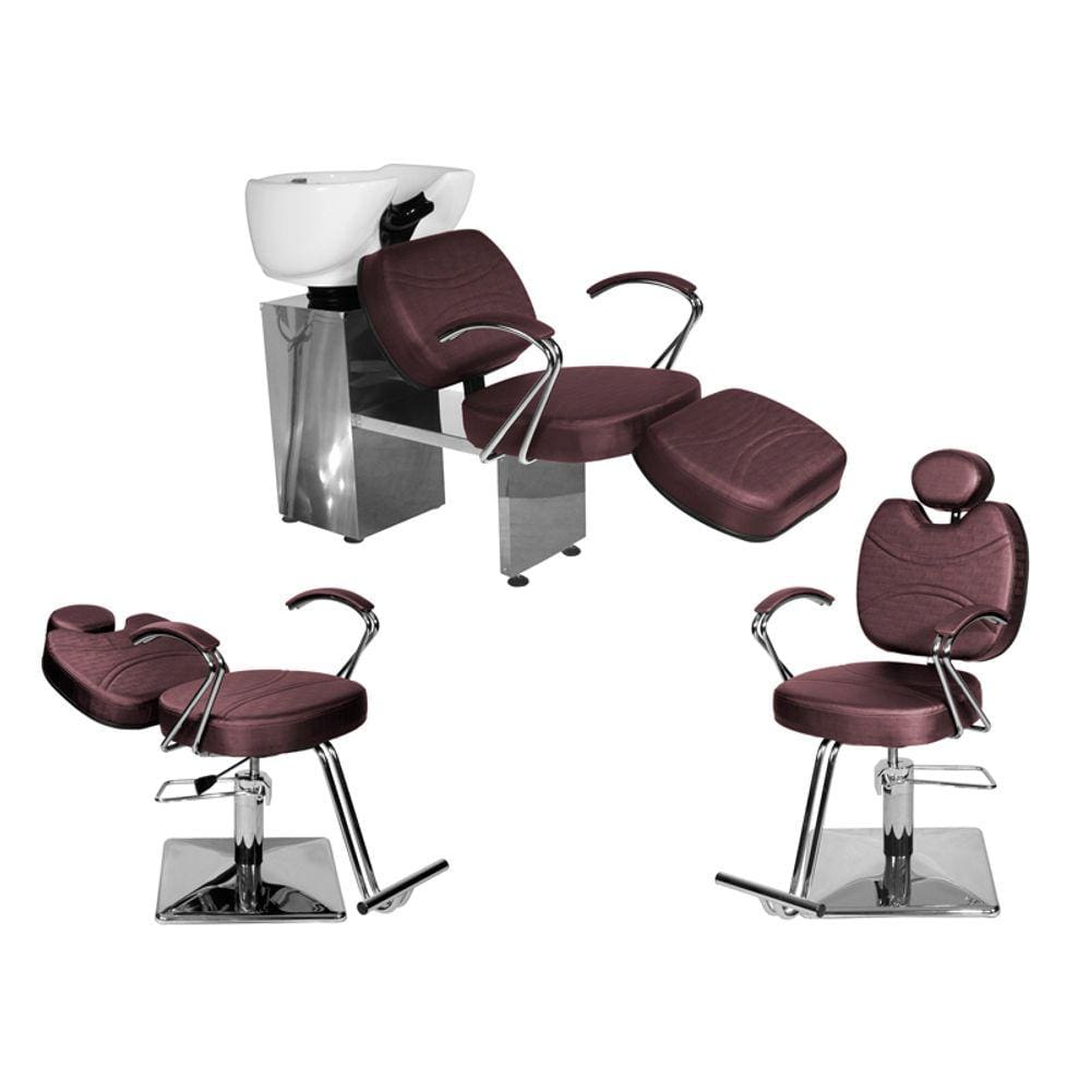 Kit Salão Topázio 1 Fixa + 1 Recl Base Quadrada + Lavatório C/Ap Vinho