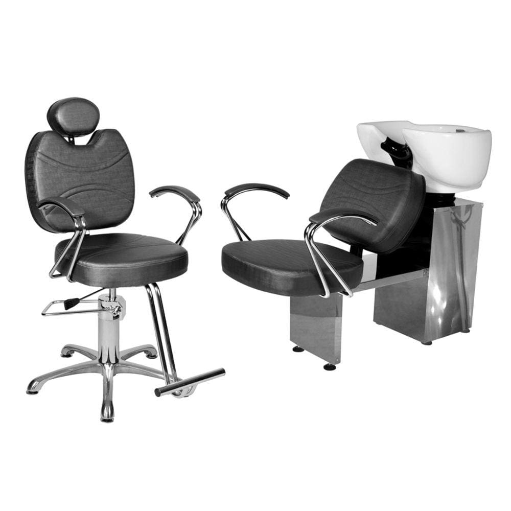 Kit Salão Topázio Cadeira Reclinável Base Estrela + Lavatório Preto Facto