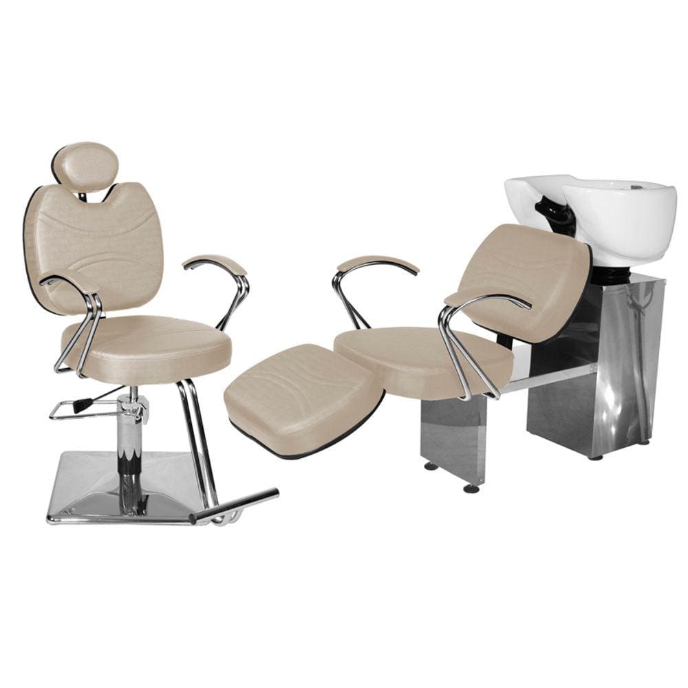 Kit Salão Topázio Cadeira Recl Base Quadrada + Lavatório C/Ap BrancoPérola