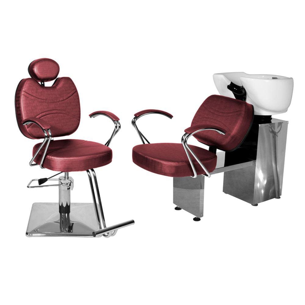 Kit Salão Topázio Cadeira Reclinável Base Quadrada + Lavatório Bordô Facto