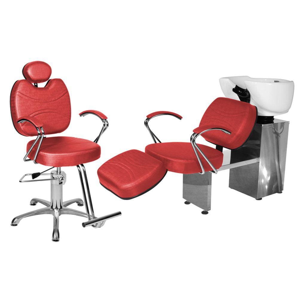 Kit Salão Topázio Cadeira Recl Base Estrela + Lavatório C/Ap Vermelho