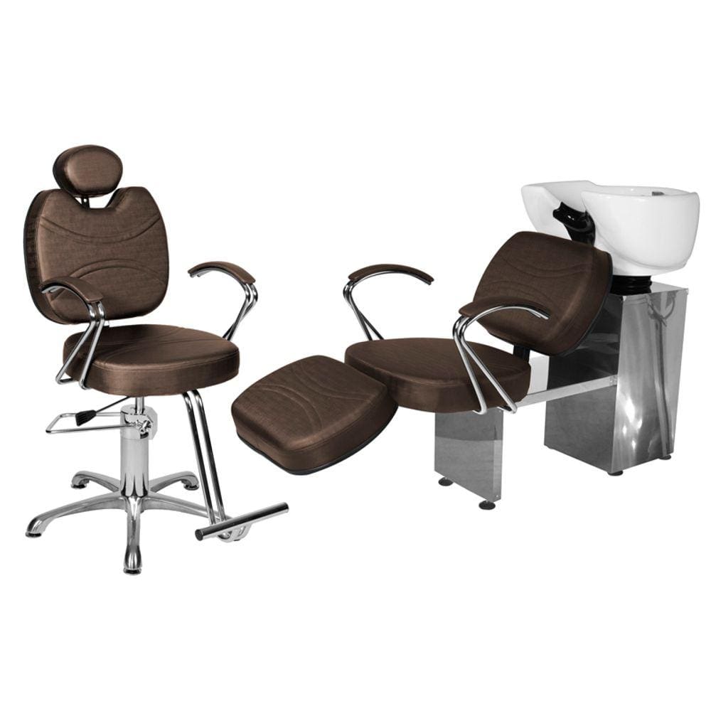 Kit Salão Topázio Cadeira Recl Base Estrela + Lavatório C/Ap Marrom