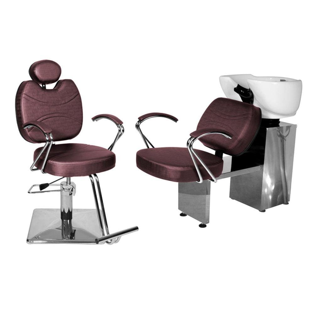 Kit Salão Topázio Cadeira Reclinável Base Quadrada + Lavatório Vinho Facto