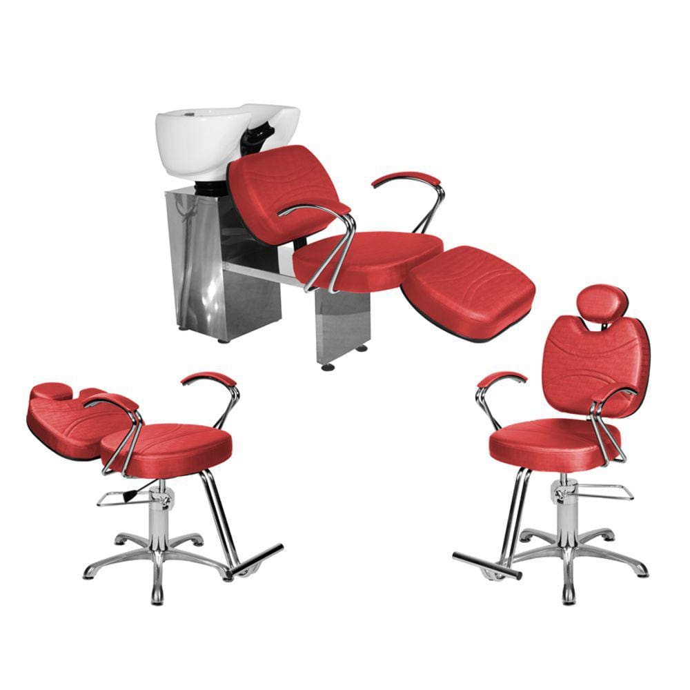 Kit Salão Topázio 1 Fixa + 1 Recl Base Estrela + Lavatório C/Ap Vermelho