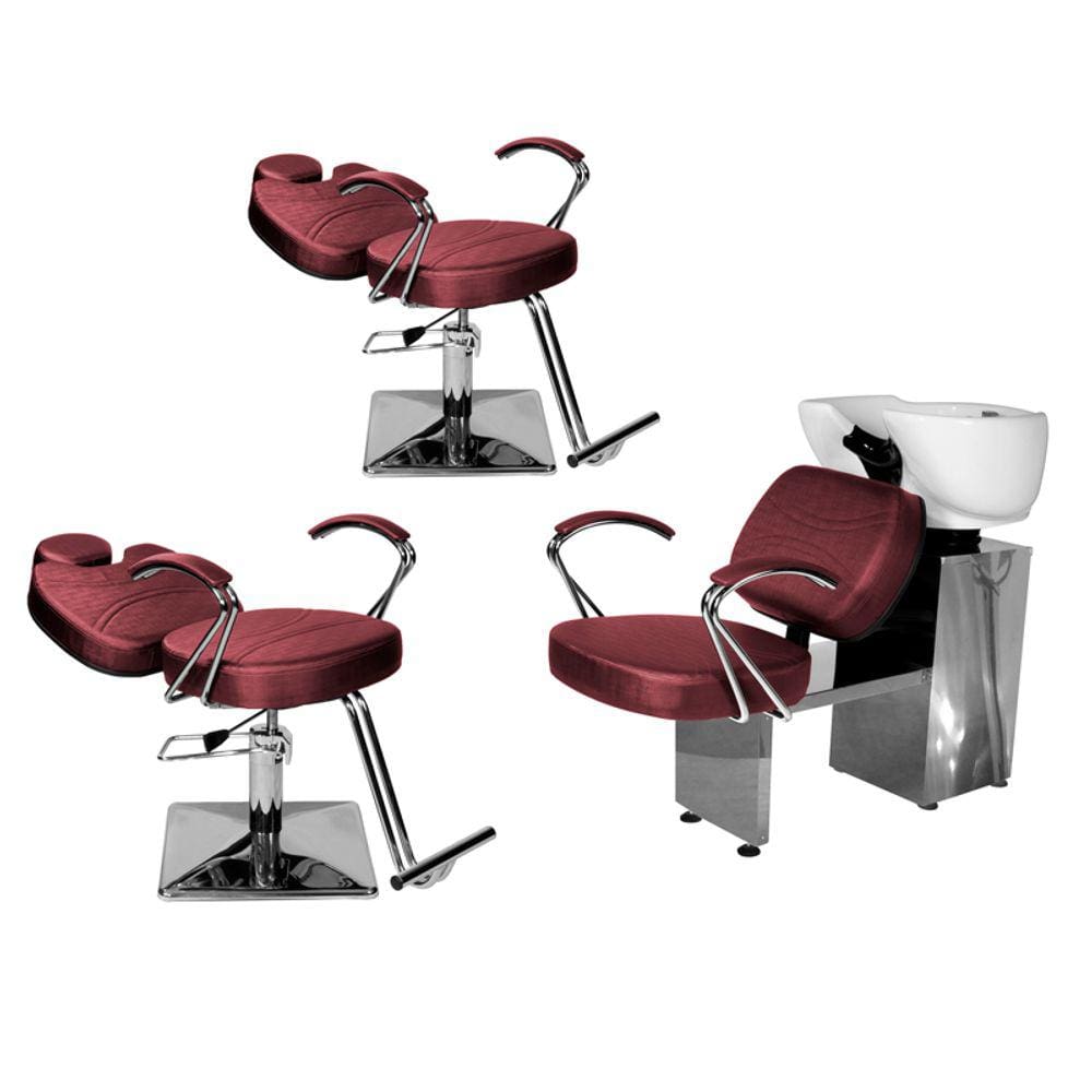 Kit Salão Topázio 2 Cadeiras Recl Base Quadrada + Lavatório Bordô Facto
