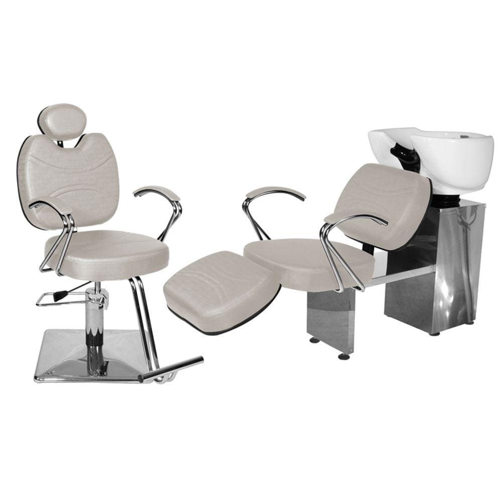 Kit Salão Topázio Cadeira Recl Base Quadrada + Lavatório C/Ap Branco Facto