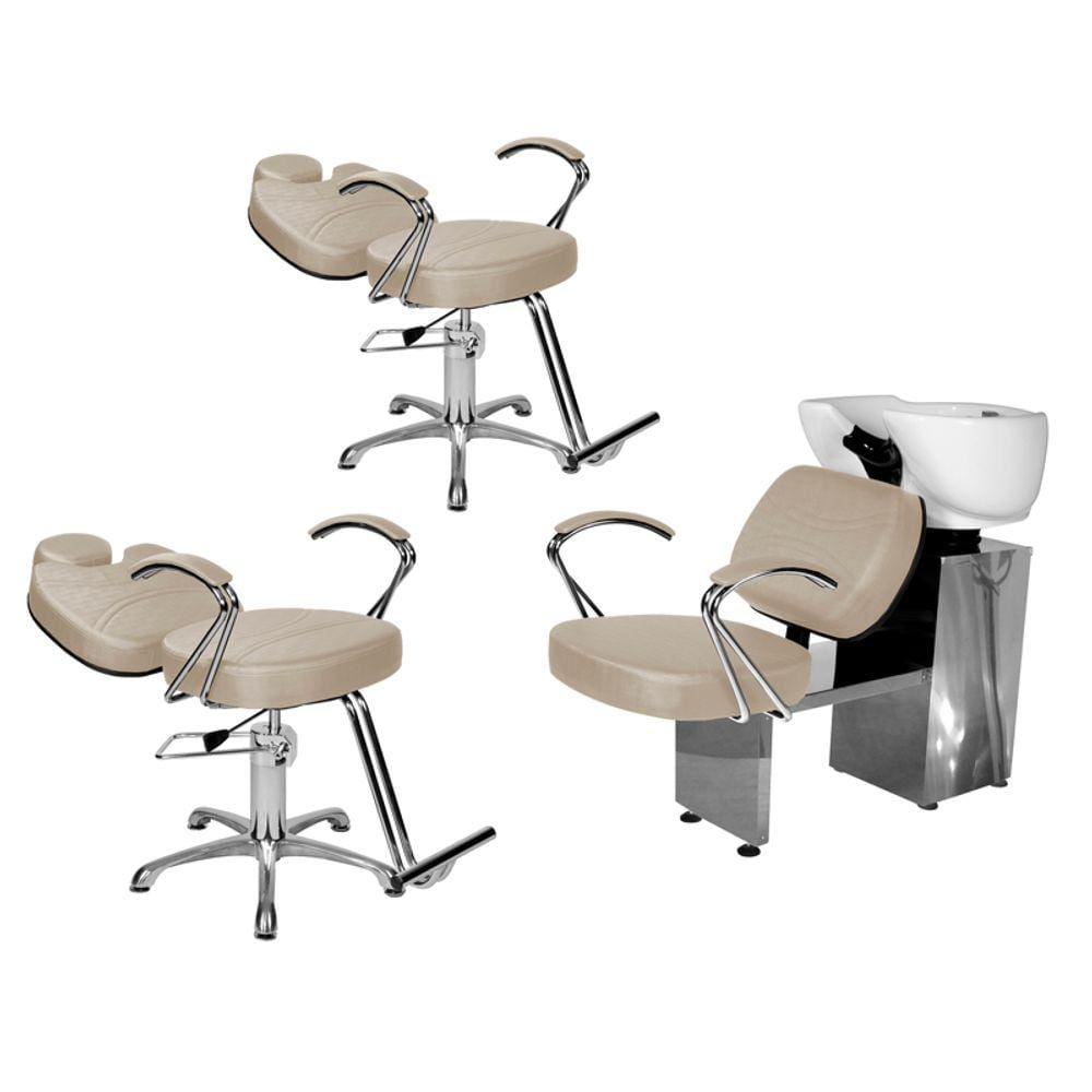 Kit Salão Topázio 2 Cadeiras Recl Base Estrela + Lavatório Branco Pérola