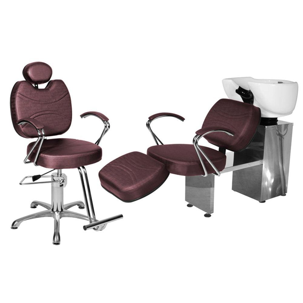 Kit Salão Topázio Cadeira Recl Base Estrela + Lavatório C/Ap Vinho Facto