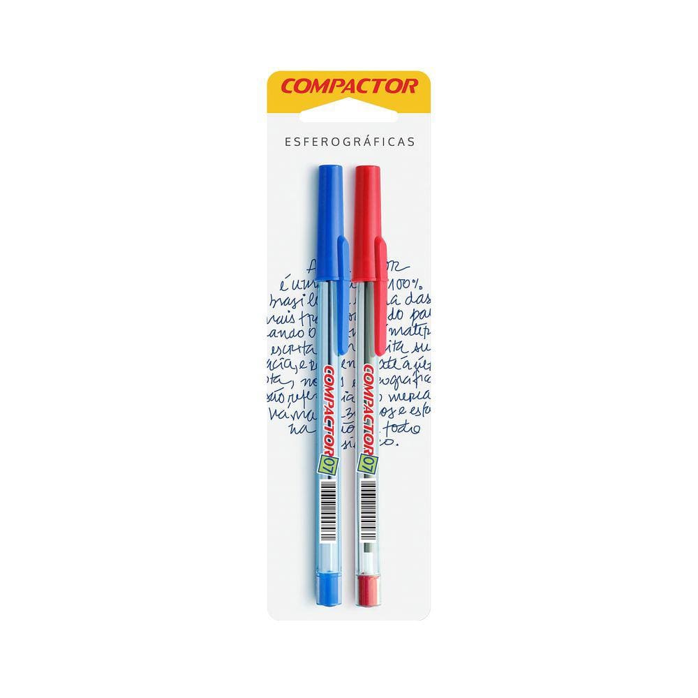 Caneta Esferográfica Compactor 0.7mm Azul e Vermelho com 2 Unidades
