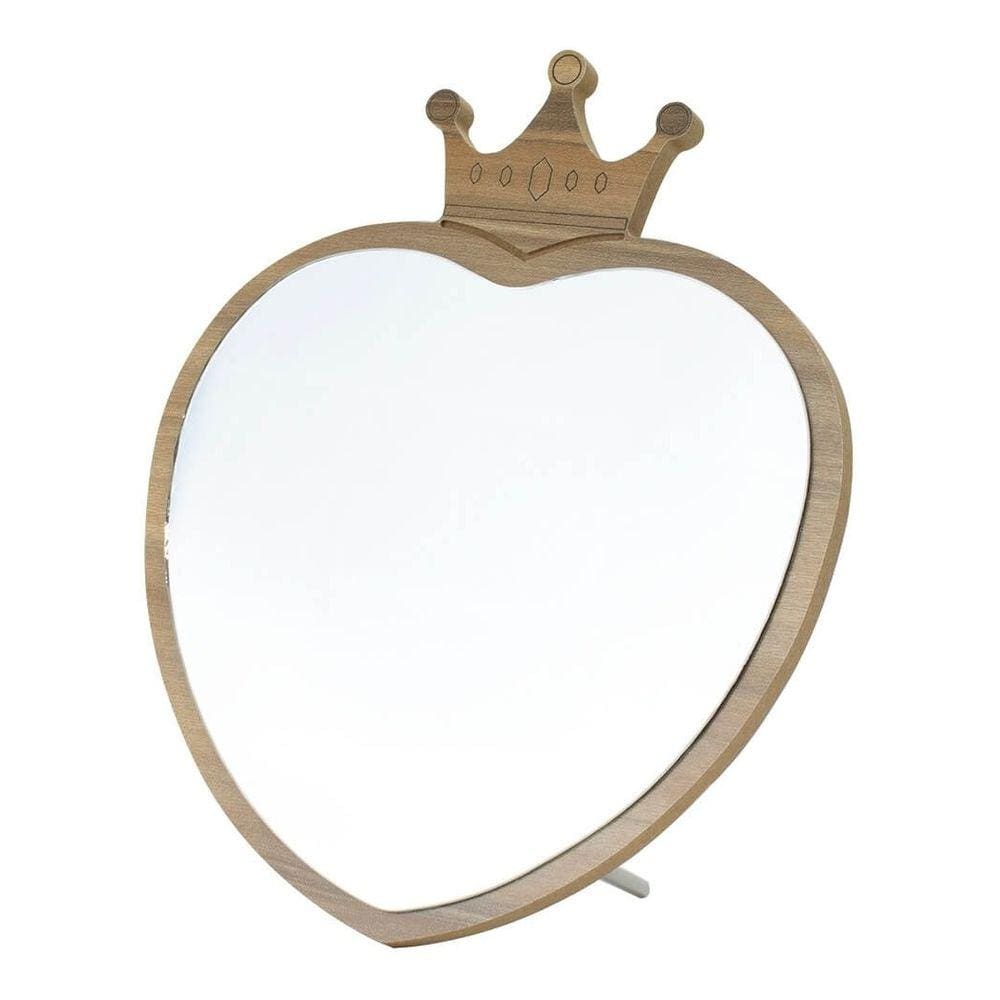 Espelho De Mesa Formato Coração Coroa Moldura Mdf 22x18cm