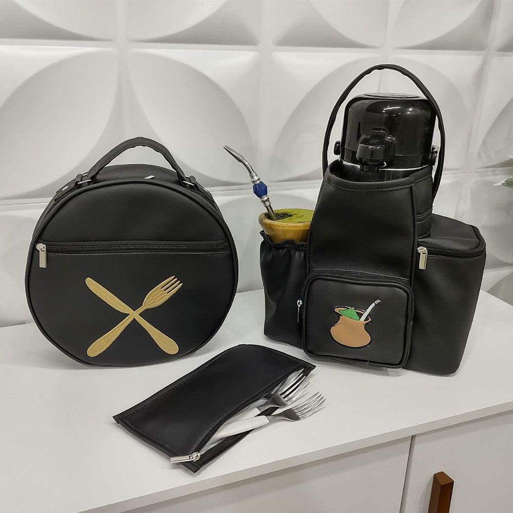 Kit Mateira e Porta Pratos Personalizado Talheres Preto - Coutre Bolsas