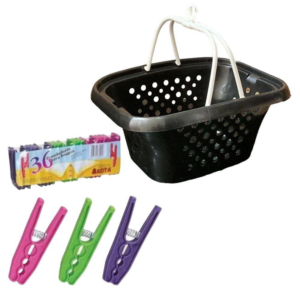 Kit Lavanderia Cesto Prendedores Pregador Prendedor Grande Roupas Plastico