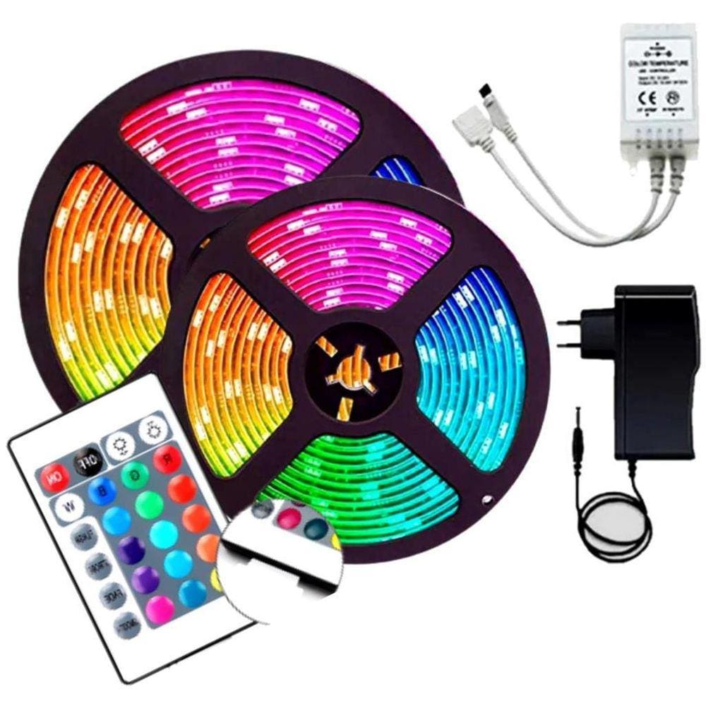 Fita Led Rgb 5050 Rolo 10M Prova D`Água + Controle + Fonte