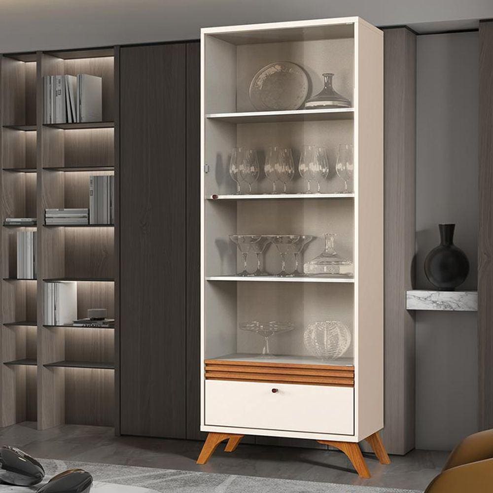 Cristaleira Madrid Sala de Estar com Pés de Madeira Maciça