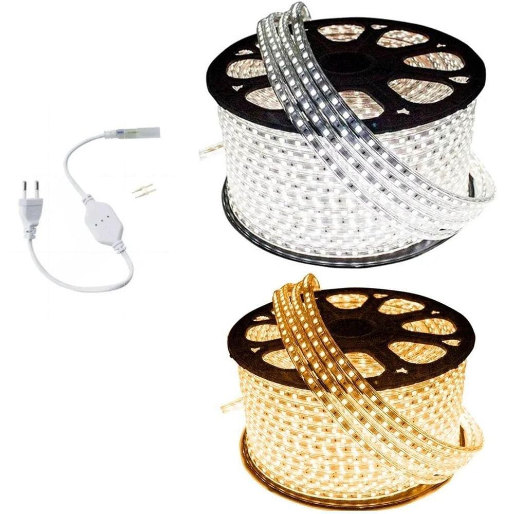 Mangueira Fita Led Chata 5050 25m Alto Brilho Sanca Gesso Marcenaria decoração - Branco frio 110V
