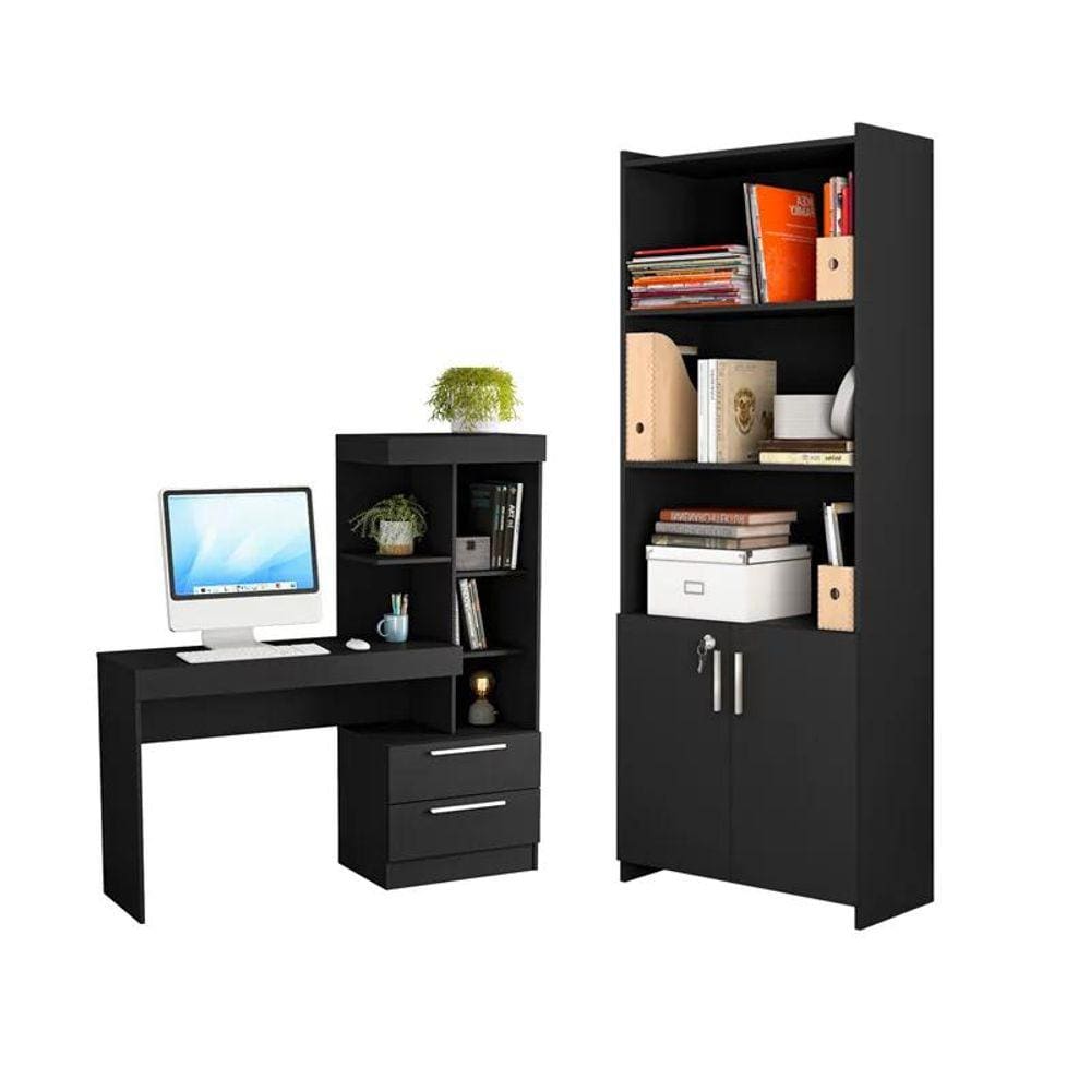 Conjunto Para Escritório 2 Peças com Mesa e Armário Notável Móveis