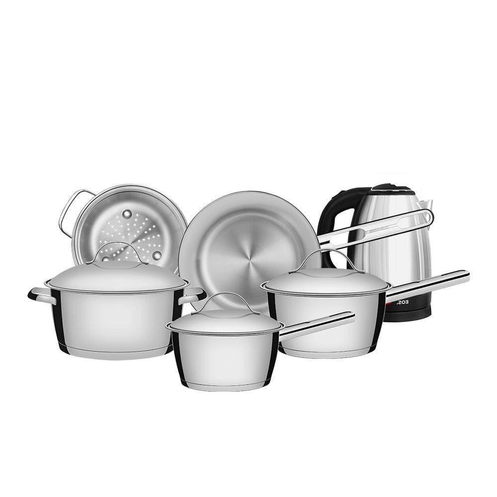 Conjunto De Panelas Allegra Inox 5 Peças e Chaleira Elétrica ECH01 1,8L 220v - Eos