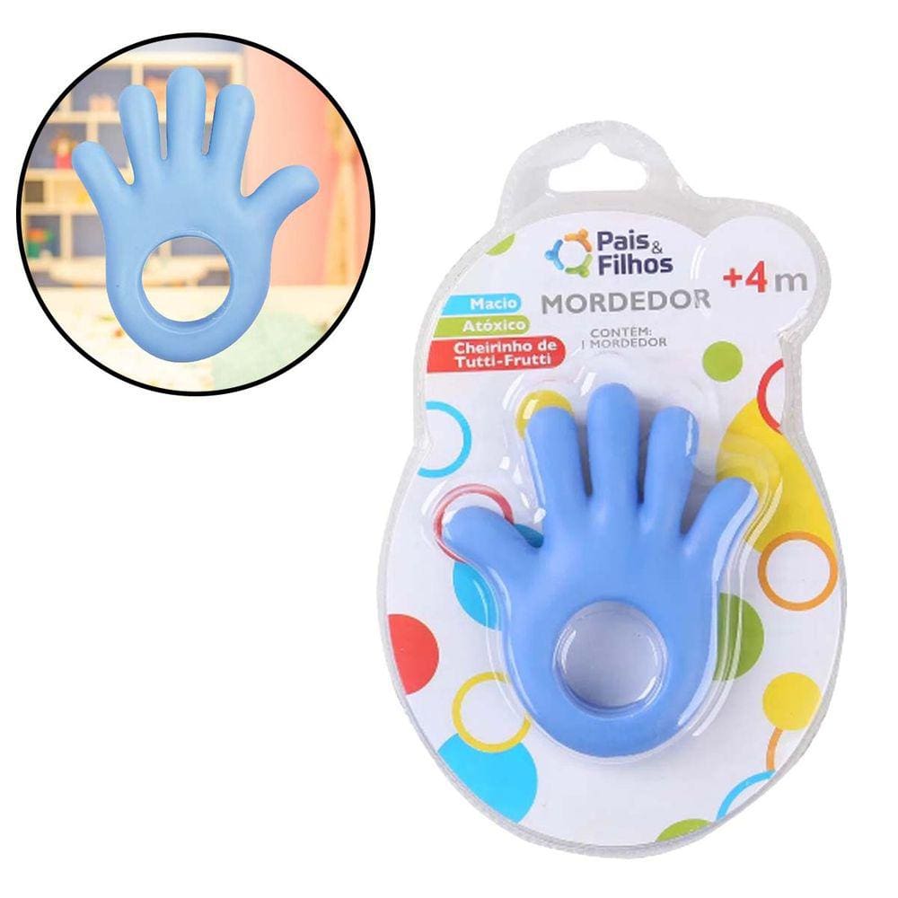 Mordedor Infantil Maozinha Azul Para Bebe Alivio Dentinho