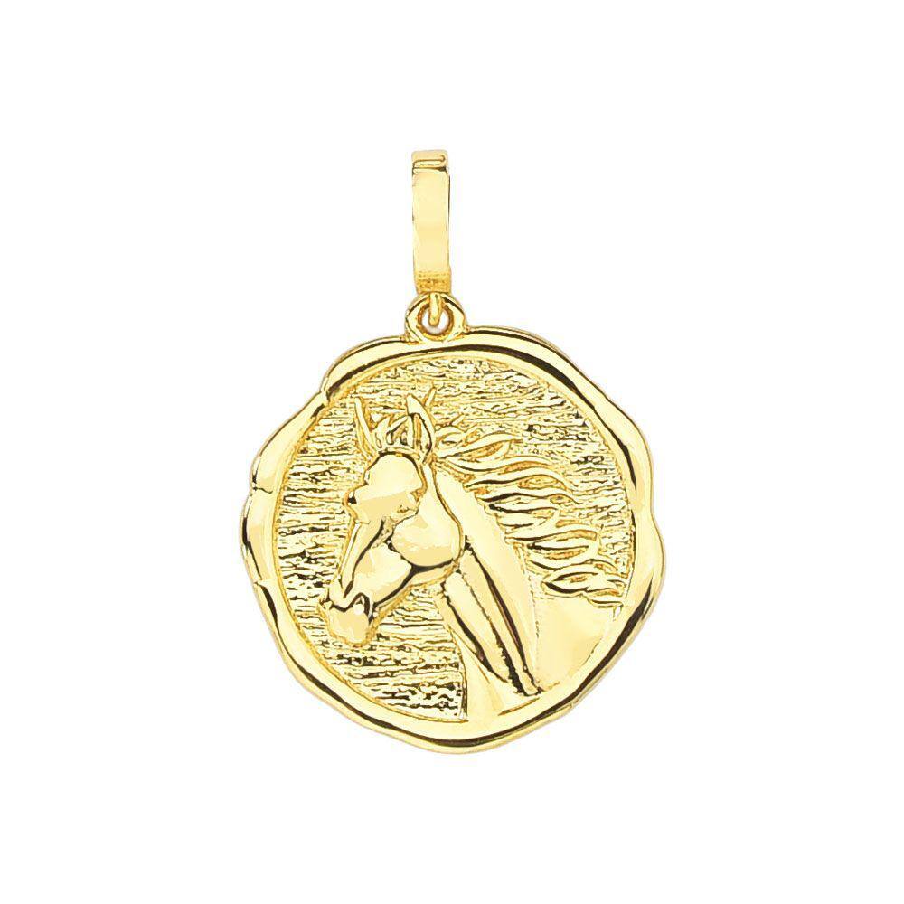 Charm Medalha Cavalo Revestido em Ouro