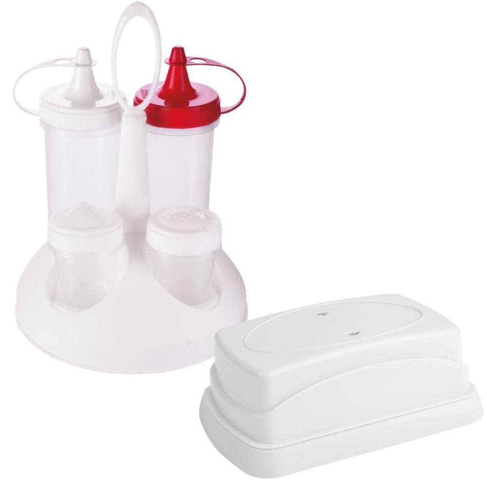 Kit galheteiro bisnagas sal e palito + porta guardanapo Plasutil