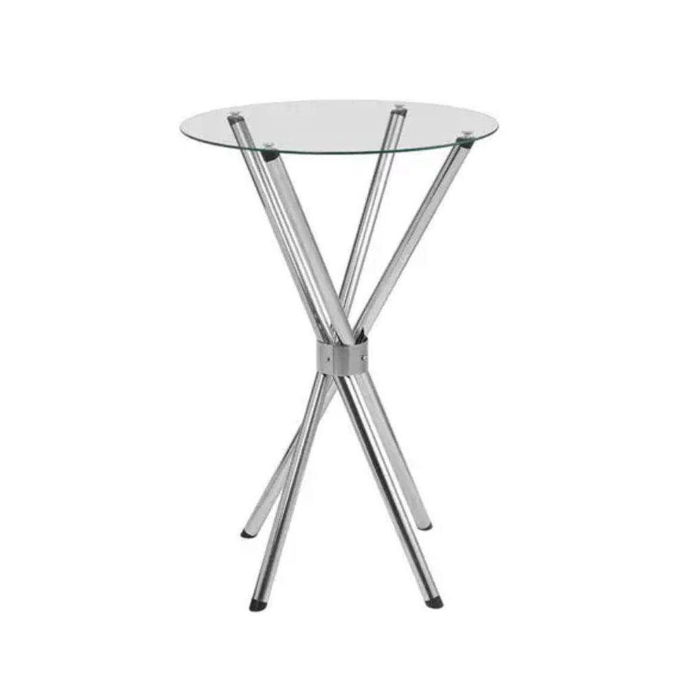 Mesa Bistrô Alta 1,00 metro Cozinha pé Palito Cromada com Tampo de Vidro Redondo 60cm