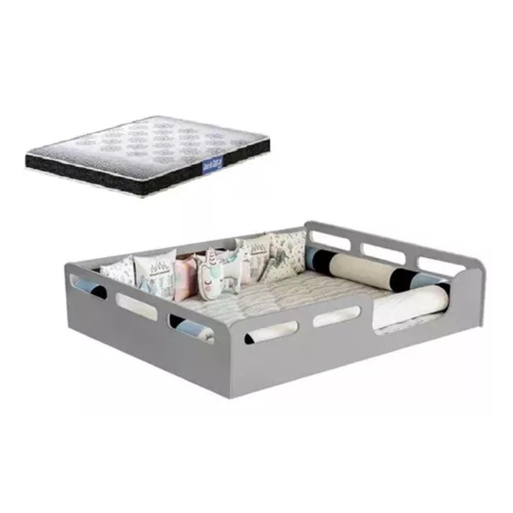 Cama Casal Montissoriana 100% Mdf + Colchão Probel 188x138 -Cinza