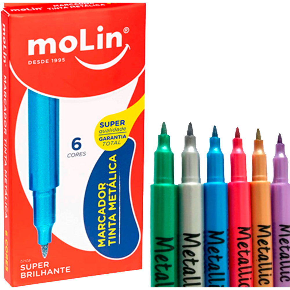 Marcador tinta metálica Molin 6 cores Metalizadas