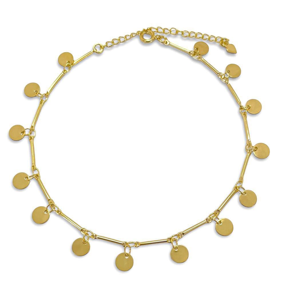 Tornozeleira Medalhas Lisas Banhada Ouro 18k