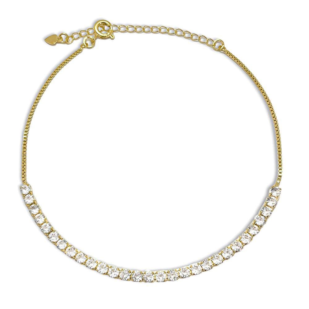 Tornozeleira Riviera de Zirconia Banhada Ouro 18k