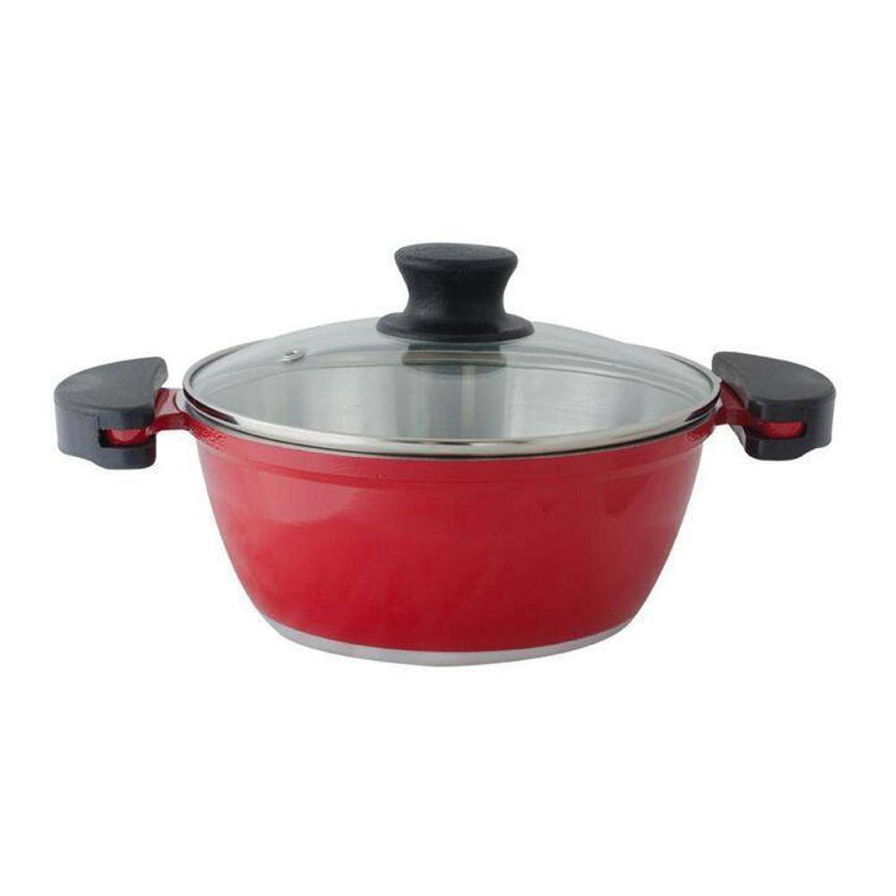 Panelão Fundido 28Cm Vermelho Gulê Tampa De Vidro 5 Litros