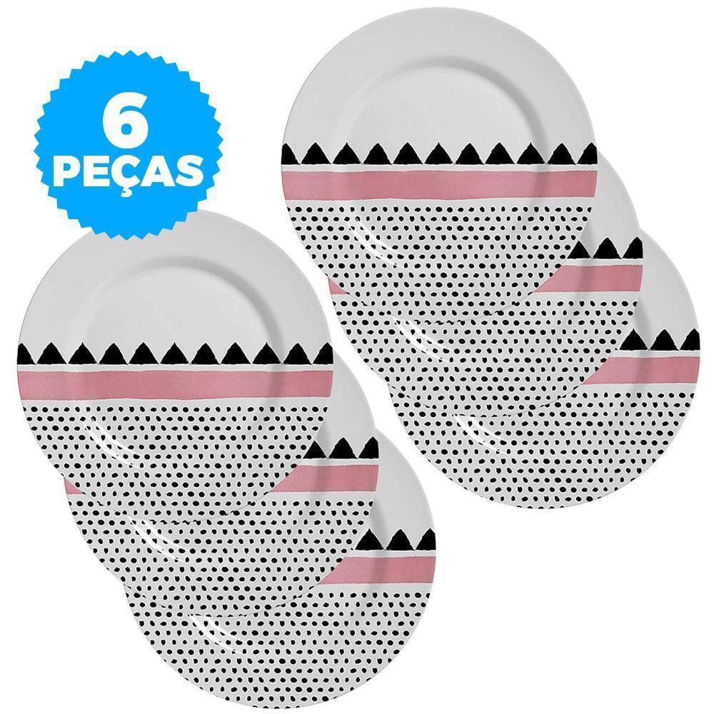 Conjunto Alleanza 6 Pratos Sobremesa Geométrica 5 Plus