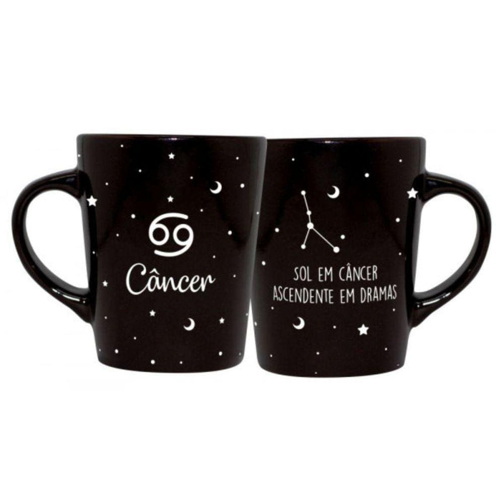 Caneca Cerâmica Signos Zodíaco Preta Presente 270Ml Câncer