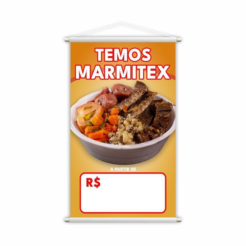 Banner Temos Marmitex Preço Fundo Branco Comida 80X50Cm
