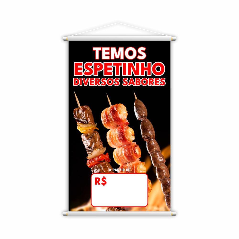 Banner Temos Espetinho Sabores Preço Fundo Branco 60x40cm