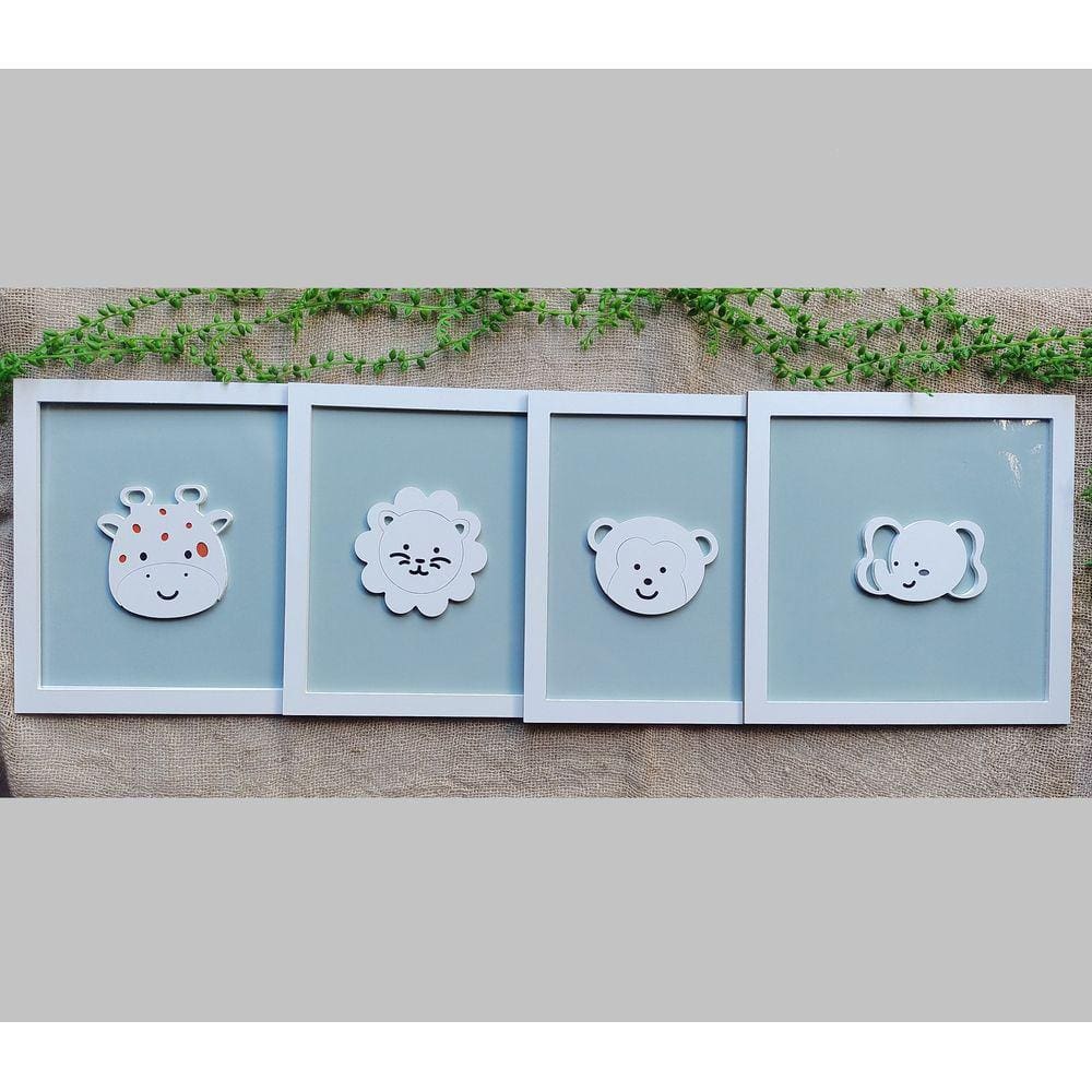 4 Quadros Impressos Safari Animais Quarto Infantil 30cm