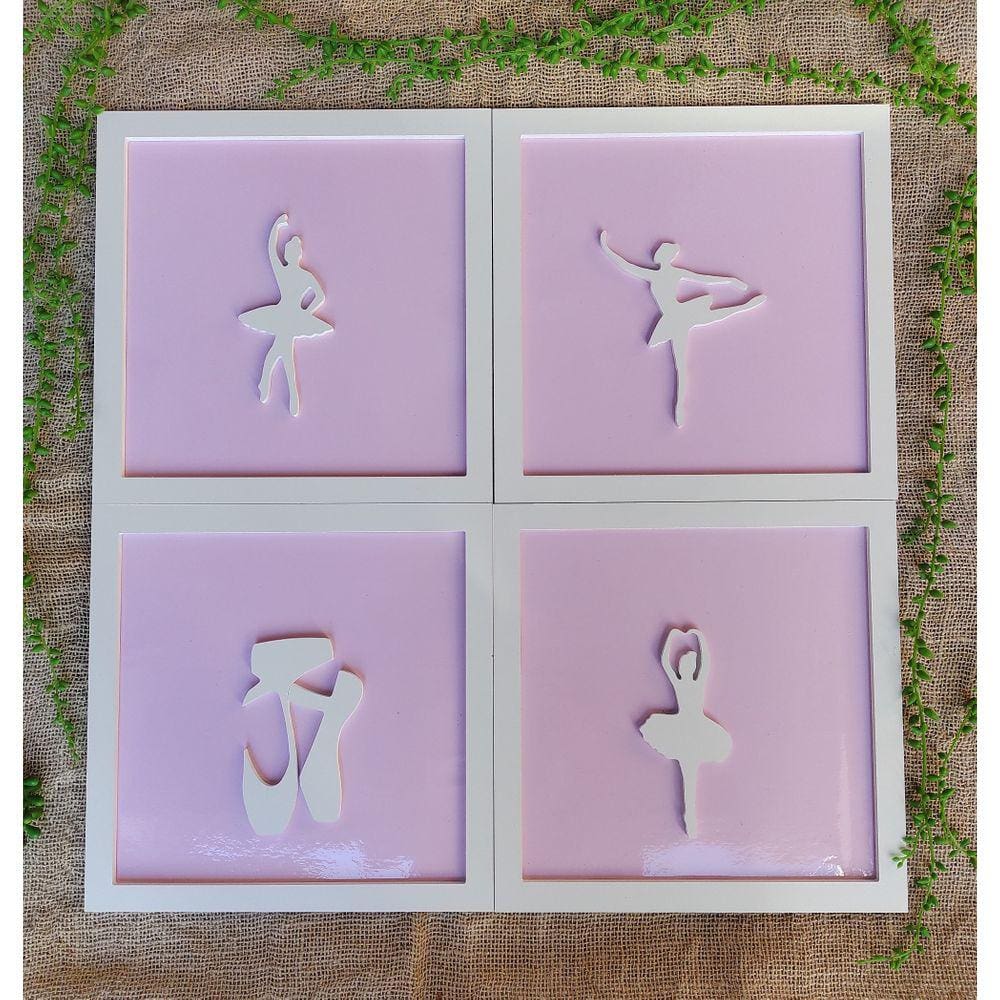 4 Quadros Impressos Bailarina Menina Quarto Infantil 30cm