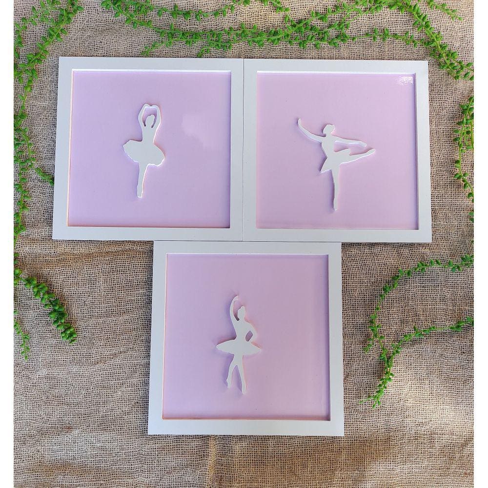 3 Quadros Impressos Bailarina Menina Quarto Infantil 30cm
