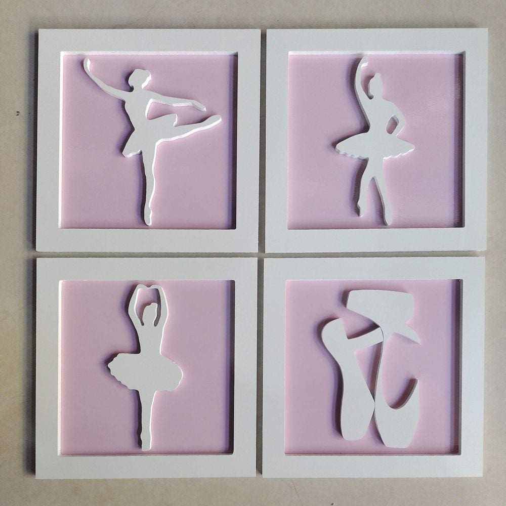 4 Quadros Impressos Bailarina Menina Quarto Infantil 20cm