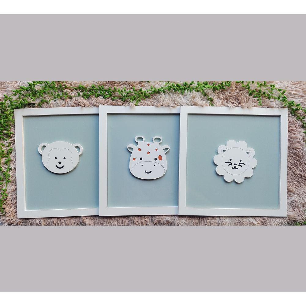 3 Quadros Impressos Safari Animais Quarto Infantil 30cm