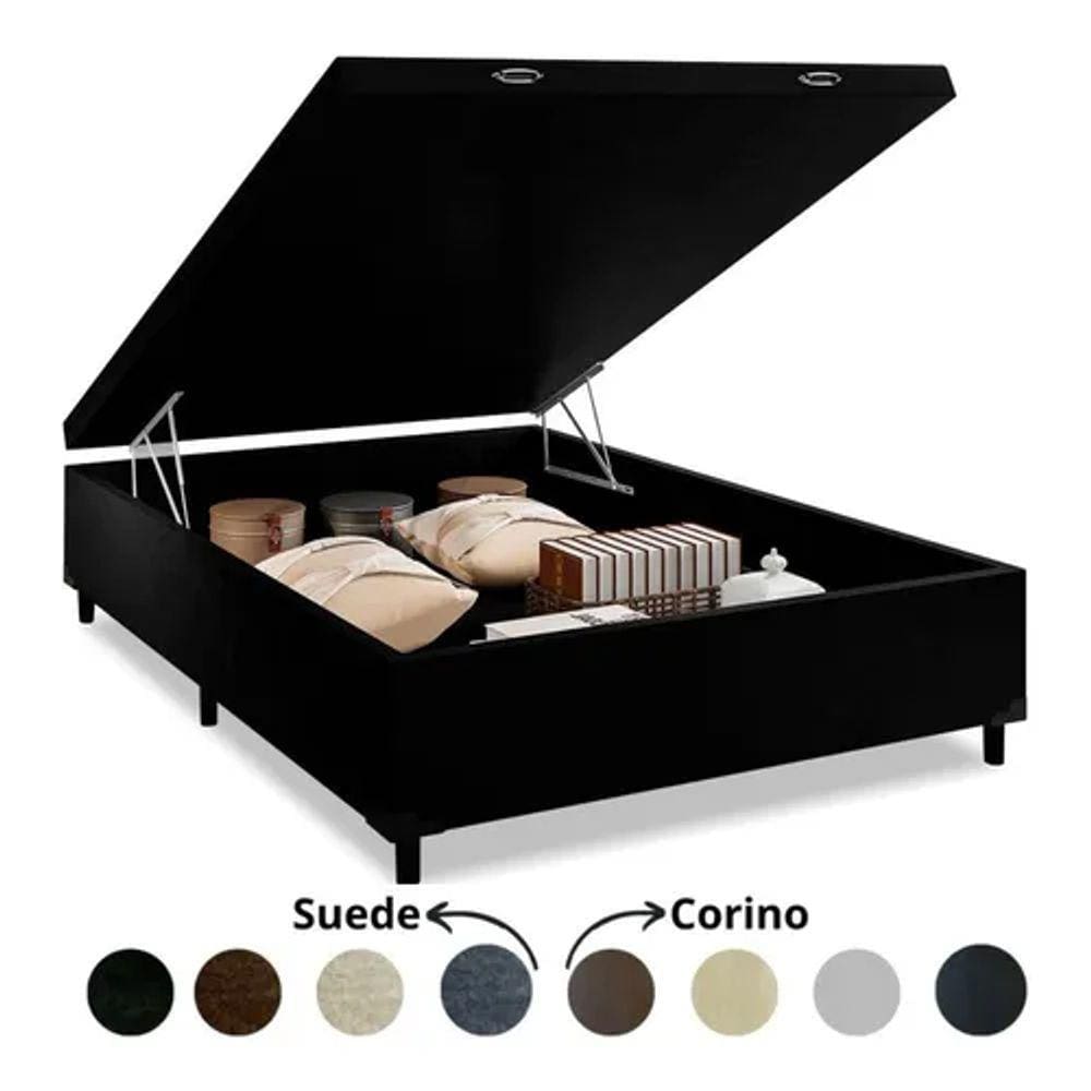 Box Baú Casal Suede Preto  138X188