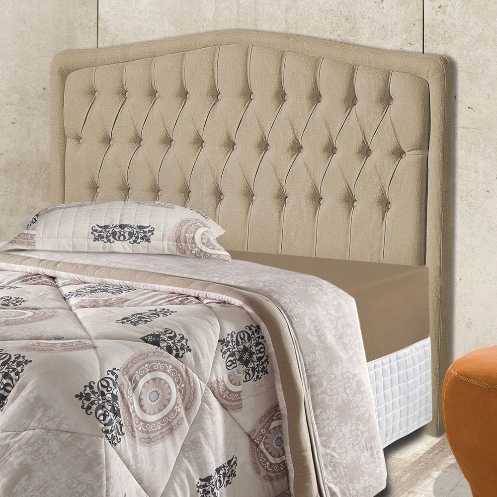 Cabeceira Estofada Cama Box Casal Costa Rica 1,60 Linho Bege Claro Atraente Móveis - Cor: Bege