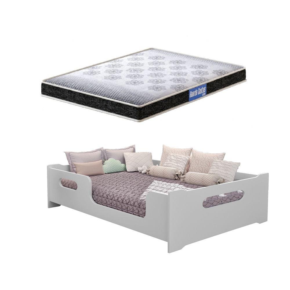 Cama Casal Montessoriana Encanto 100% Mdf Com Colchão Probel 188x138 -Branca
